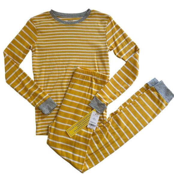 NWT Carter’s 2pc Yellow Striped Pajama Set Unisex 14 - Picture 1 of 9